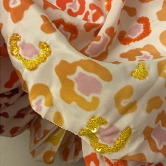 Rococo Sand Women's Orange White Leopard V-Neck Puff-Sleeve Maxi Dress XS - Picture 5 of 7